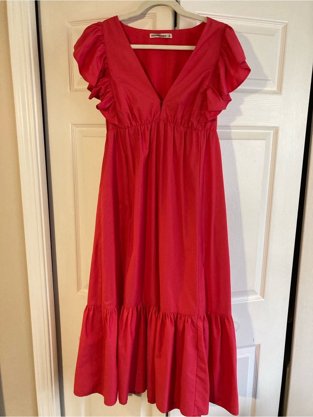 Abercrombie & Fitch Hot Pink Ruffle Sleeve Maxi Dress